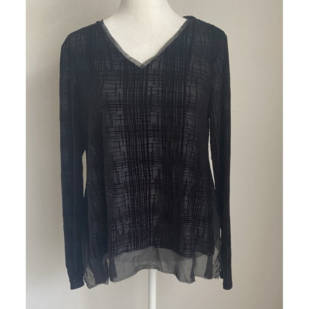 Black Burnout Velvet Women's Petite Small Top Long Sleeve Simply Vera Vera Wang